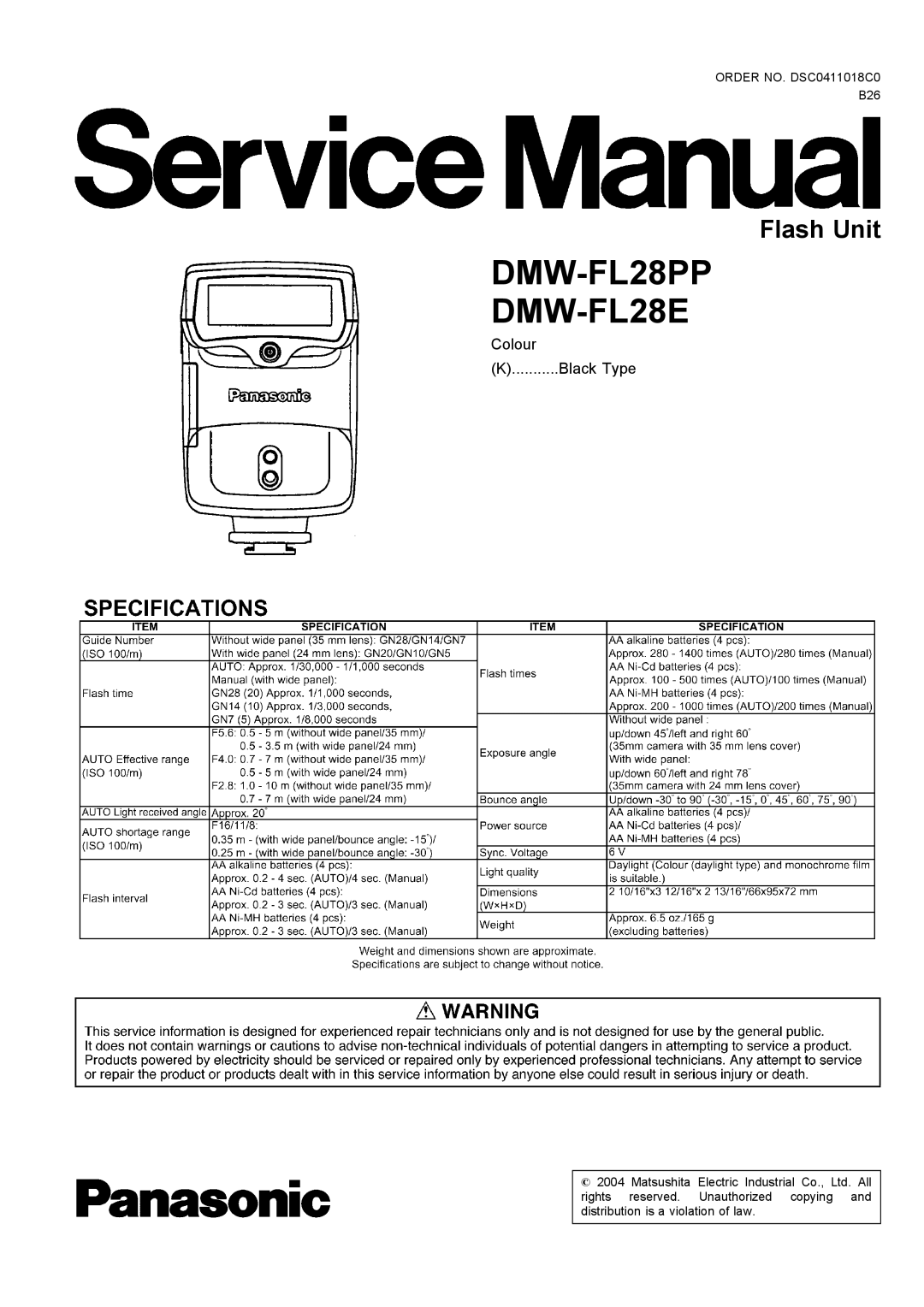 Panasonic manual DMW-FL28PP DMW-FL28E 