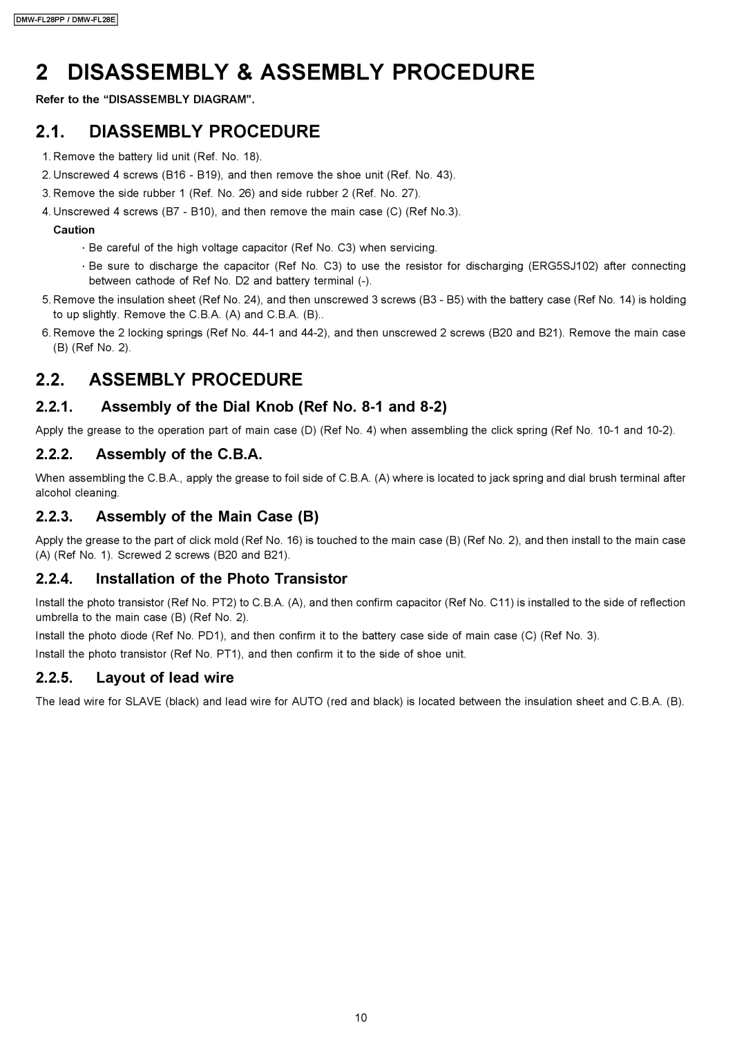 Panasonic DMW-FL28PP manual Disassembly & Assembly Procedure, Diassembly Procedure 