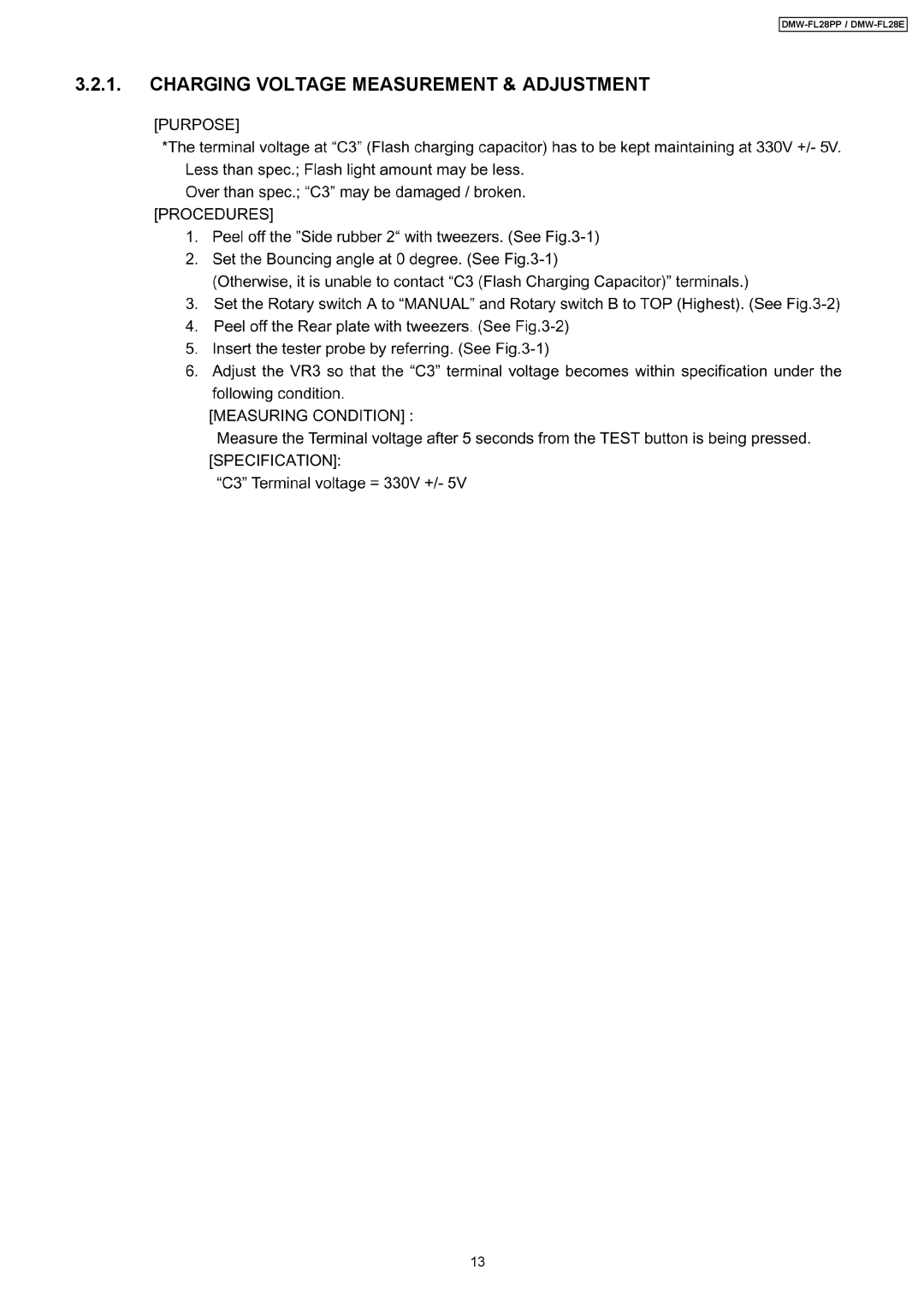 Panasonic DMW-FL28PP manual Charging Voltage Measurement & Adjustment 