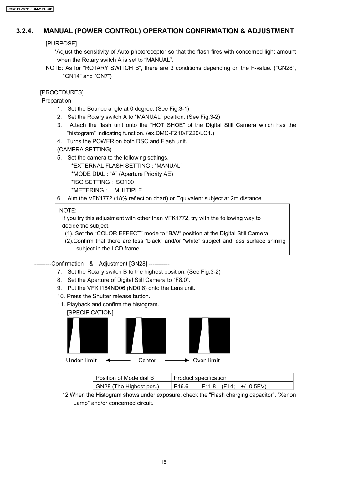 Panasonic DMW-FL28PP manual Manual Power Control Operation Confirmation & Adjustment 