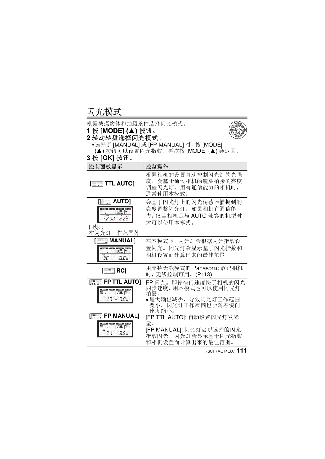 Panasonic DMW-FL360L operating instructions 闪光模式 