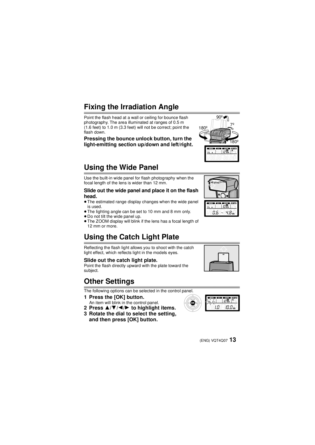 Panasonic DMW-FL360L operating instructions Using the Wide Panel, Using the Catch Light Plate, Other Settings 