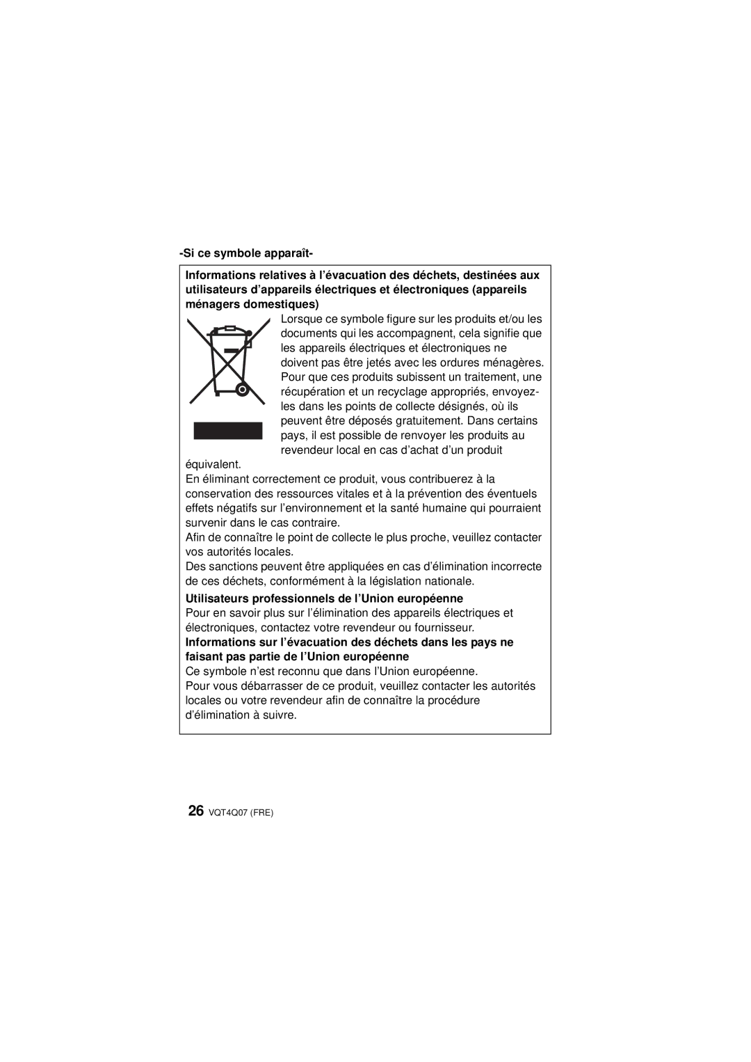 Panasonic DMW-FL360L operating instructions Utilisateurs professionnels de l’Union européenne 