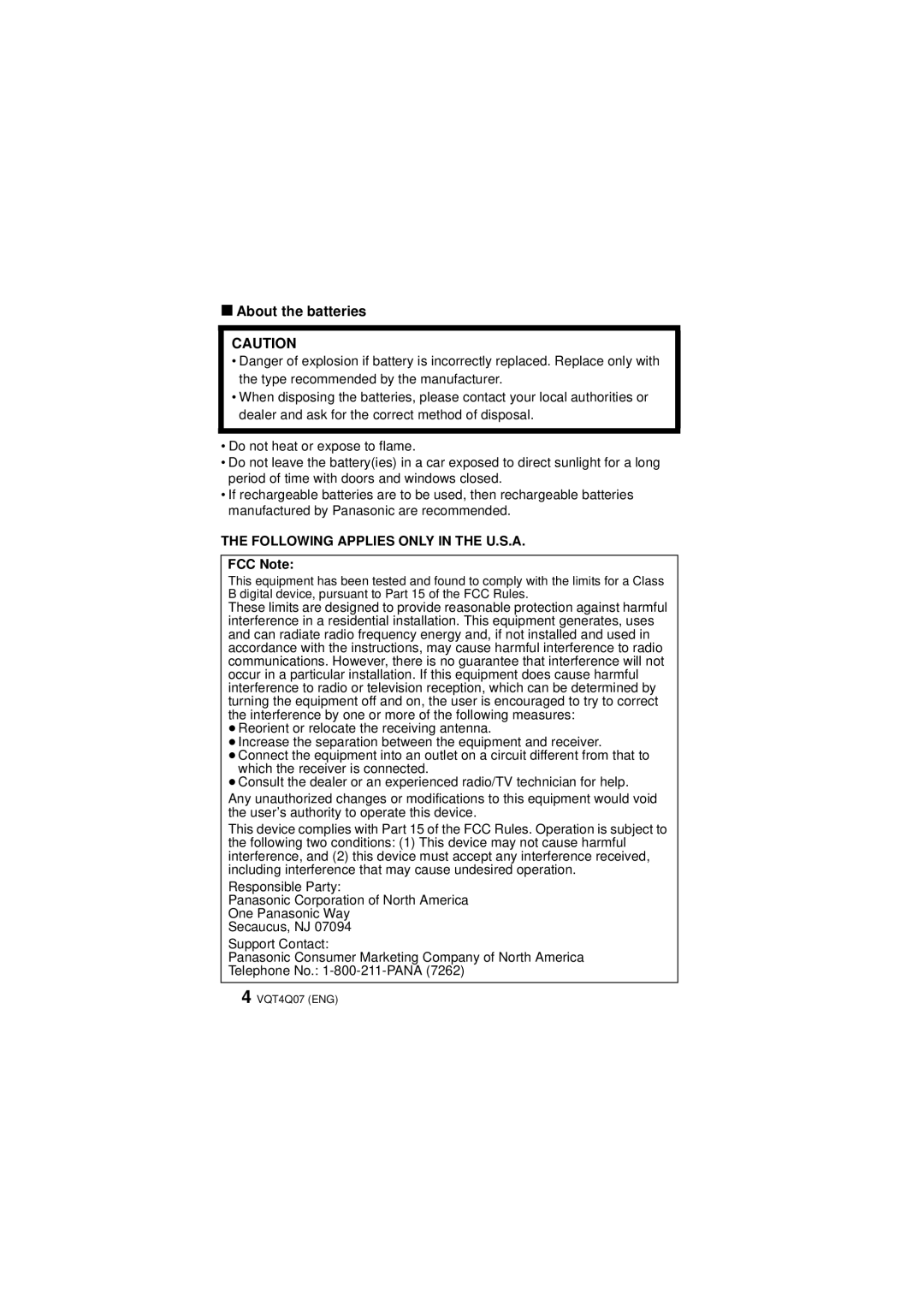 Panasonic DMW-FL360L operating instructions About the batteries, Following Applies only in the U.S.A 