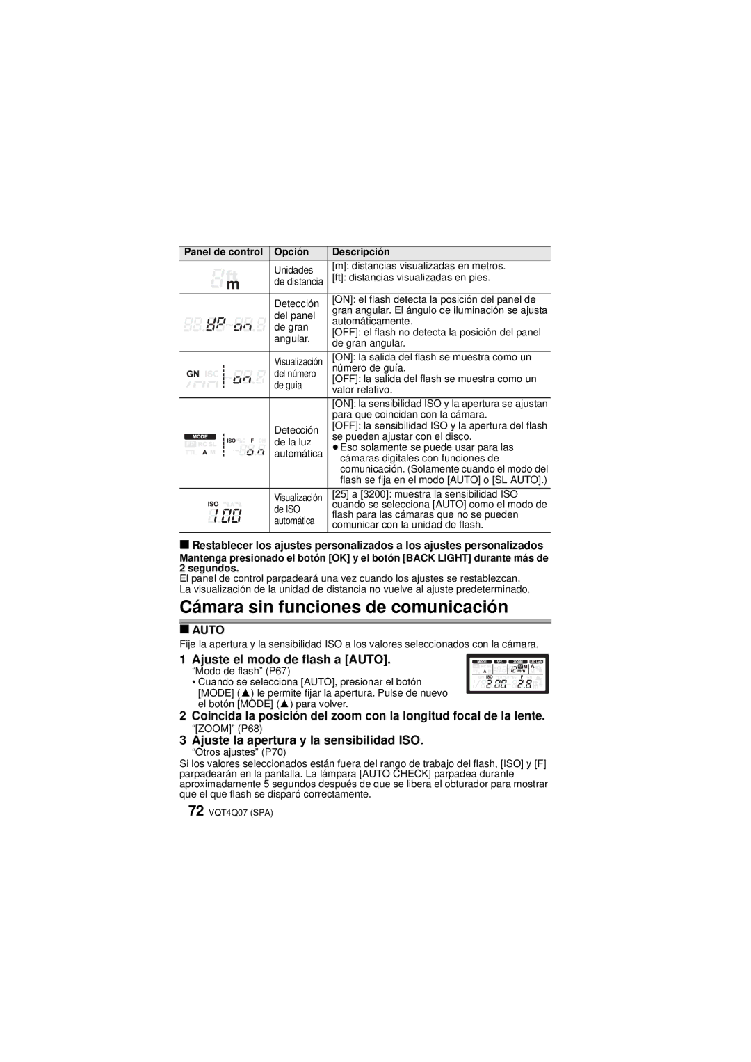 Panasonic DMW-FL360L operating instructions Cámara sin funciones de comunicación, Ajuste el modo de flash a Auto 