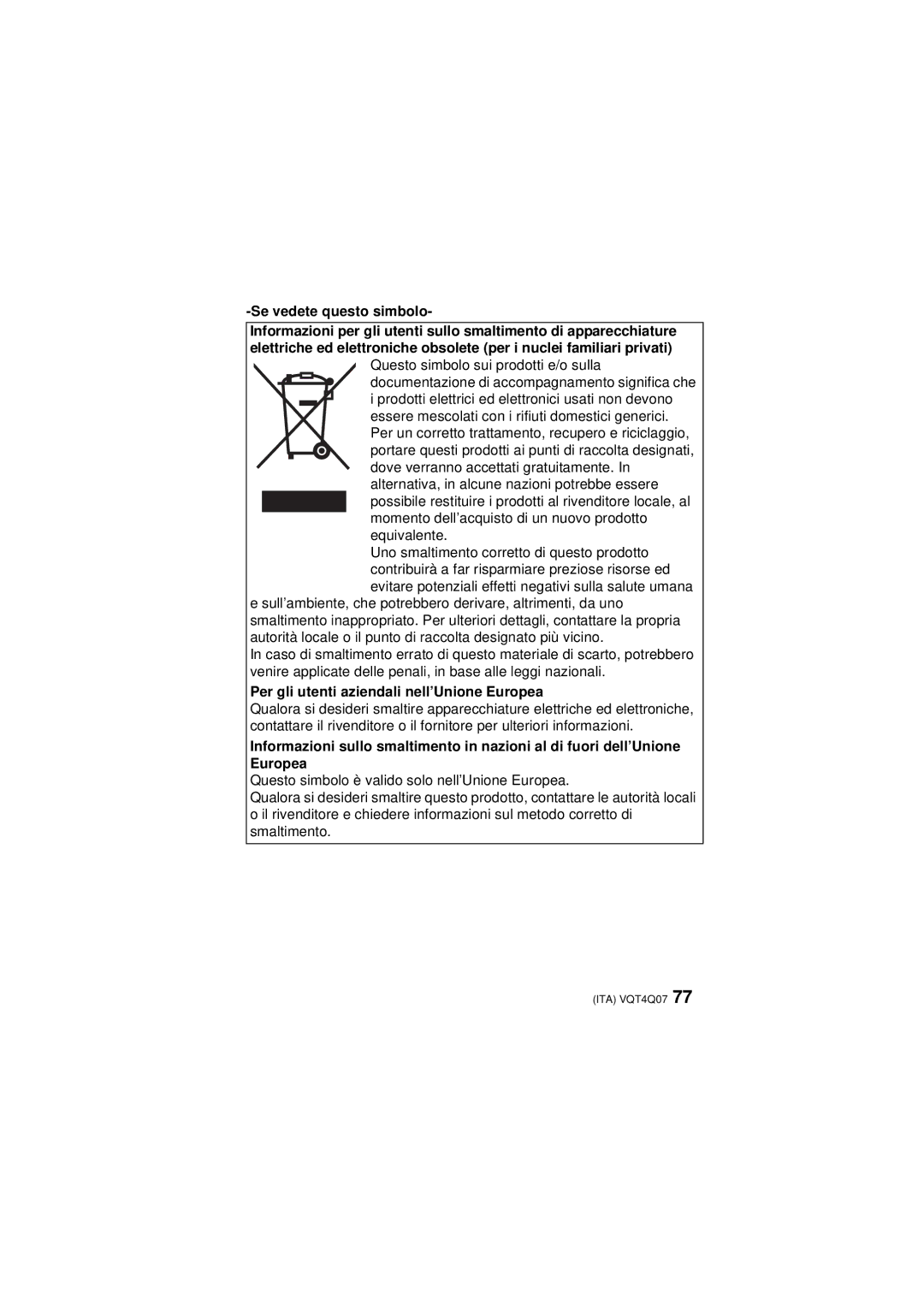 Panasonic DMW-FL360L operating instructions Se vedete questo simbolo, Per gli utenti aziendali nell’Unione Europea 