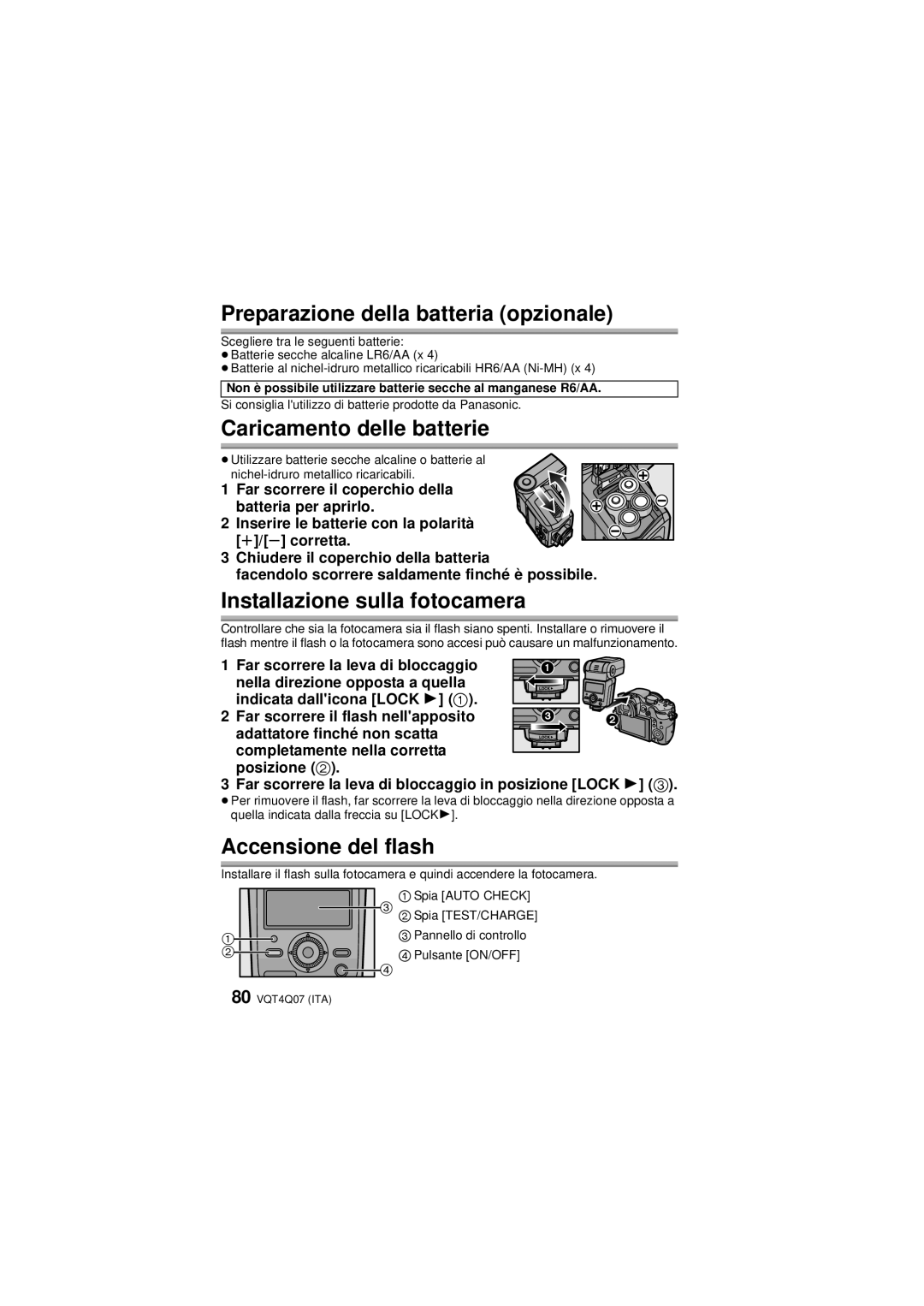 Panasonic DMW-FL360L Preparazione della batteria opzionale, Caricamento delle batterie, Installazione sulla fotocamera 