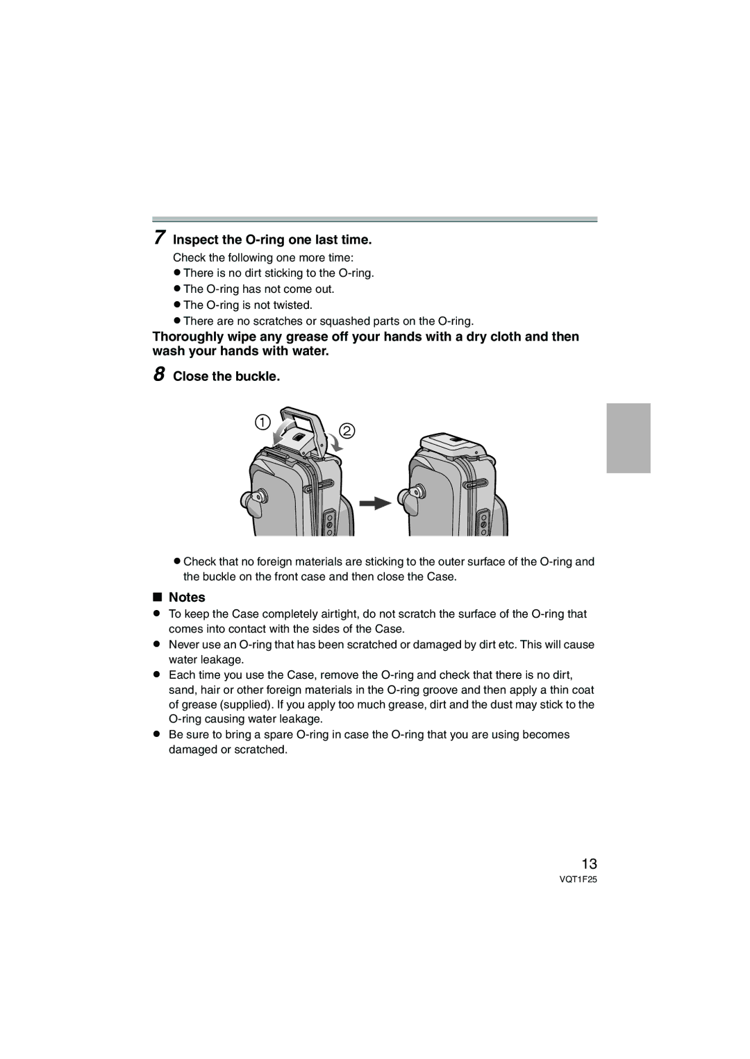 Panasonic DMW-MCTZ3 operating instructions Inspect the O-ring one last time 