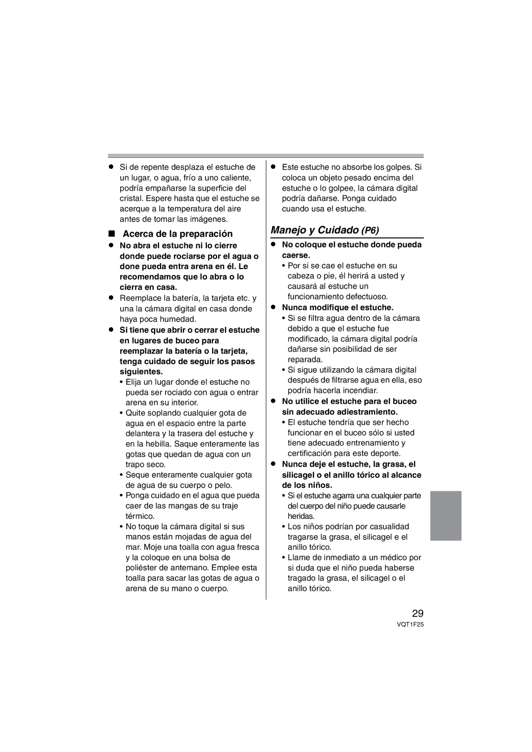 Panasonic DMW-MCTZ3 operating instructions Manejo y Cuidado P6, Acerca de la preparación 