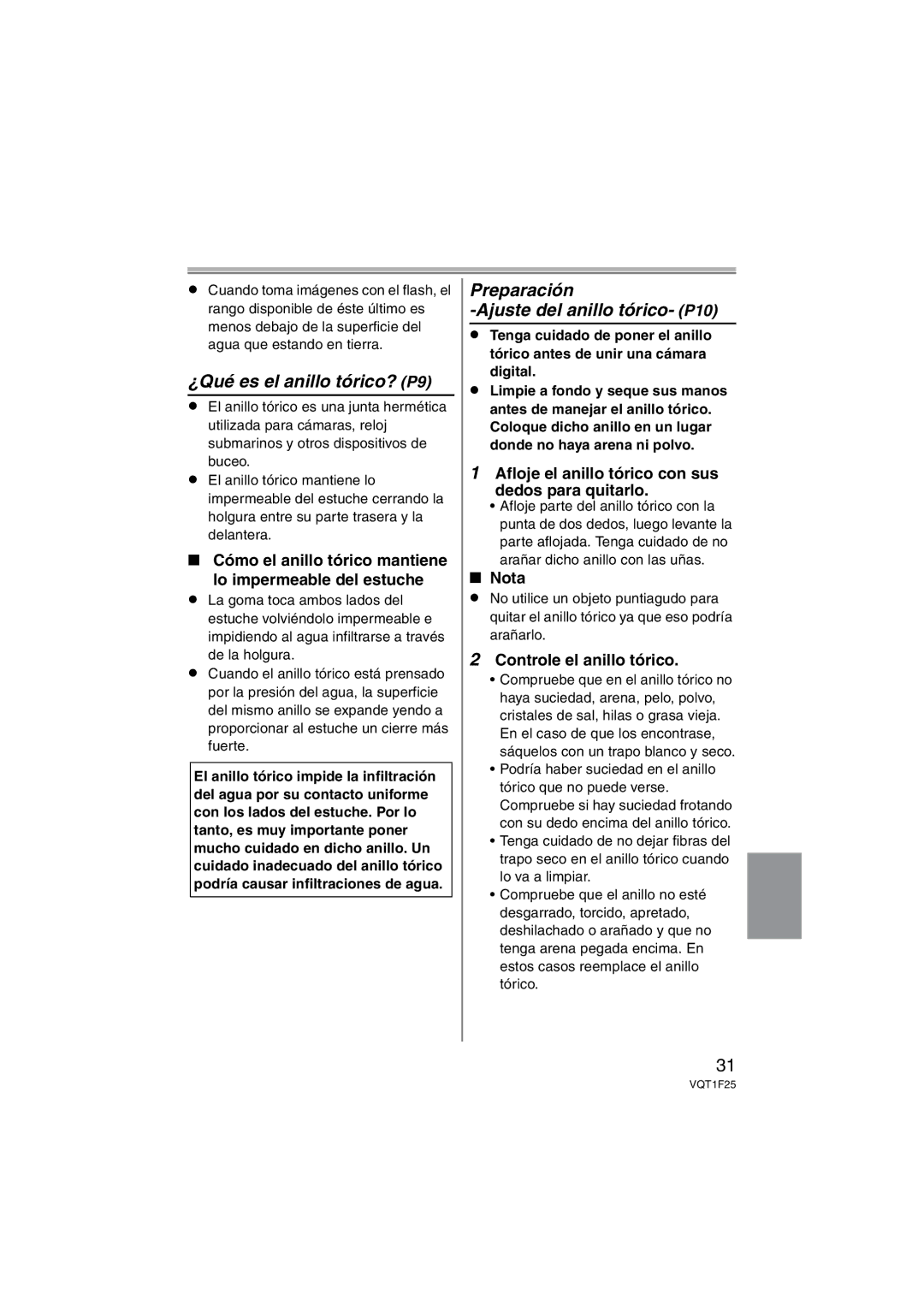 Panasonic DMW-MCTZ3 operating instructions ¿Qué es el anillo tórico? P9, Preparación Ajuste del anillo tórico- P10 