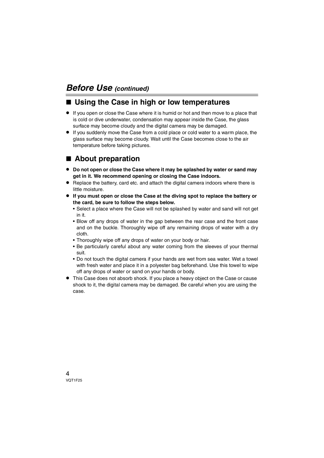 Panasonic DMW-MCTZ3 operating instructions Before Use, Using the Case in high or low temperatures 