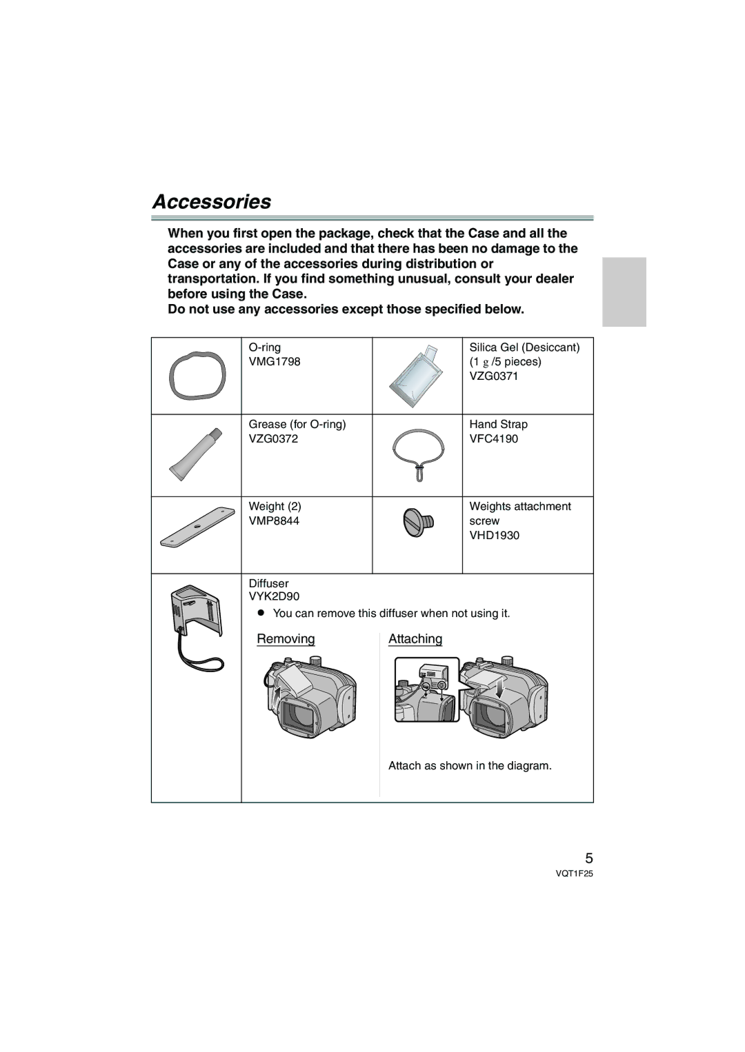 Panasonic DMW-MCTZ3 Accessories, Ring, ≥ You can remove this diffuser when not using it, Attach as shown in the diagram 