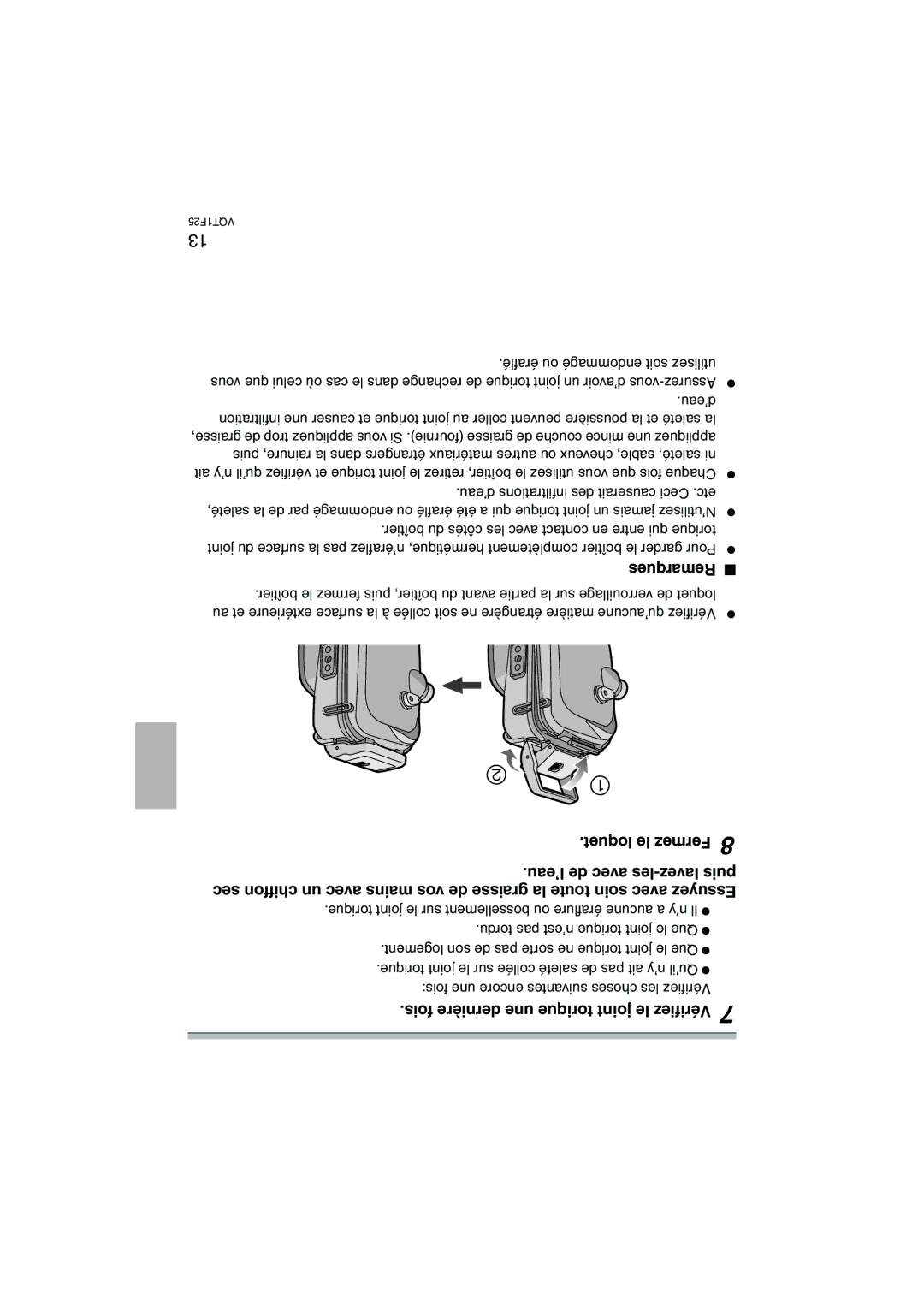 Panasonic DMW-MCTZ3 operating instructions Fois dernière une torique joint le Vérifiez, Éraflé ou endommagé soit utilisez 