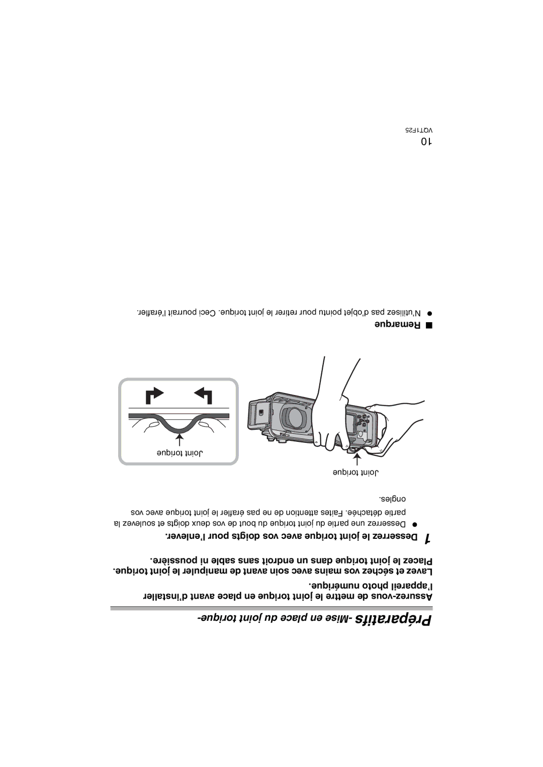 Panasonic DMW-MCTZ3 operating instructions Torique joint du place en Mise- Préparatifs 