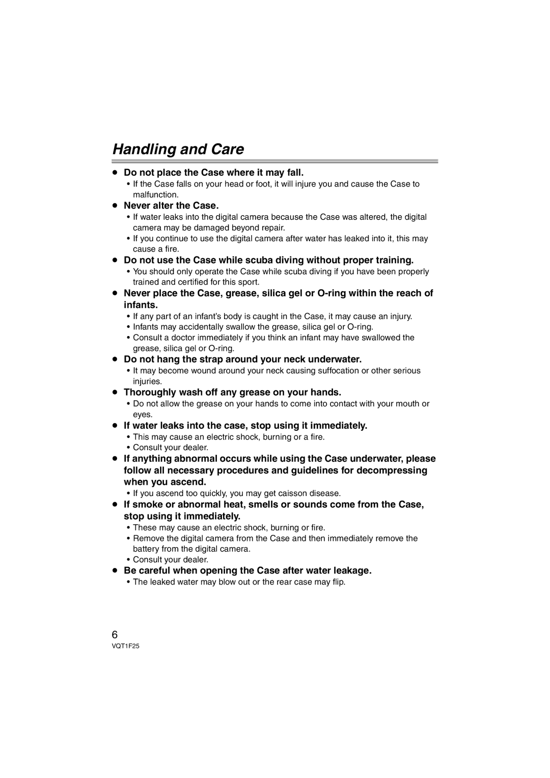 Panasonic DMW-MCTZ3 operating instructions Handling and Care 