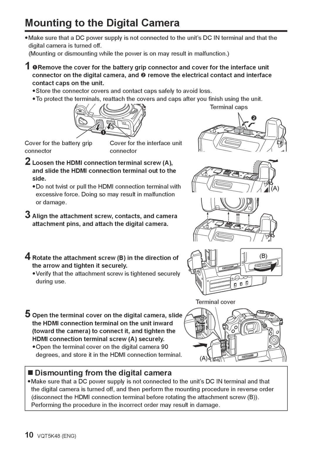 Panasonic DMW-YAGHPP owner manual Mounting to the Digital Camera, „„Dismounting from the digital camera 