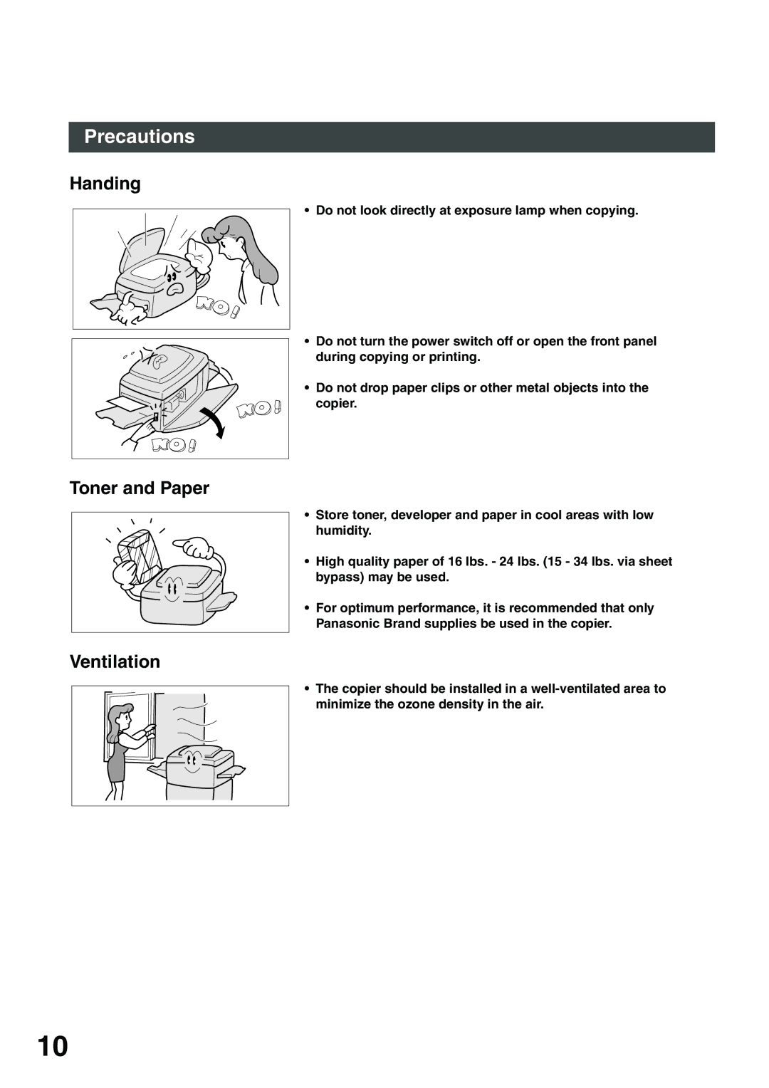 Panasonic DP-135FP appendix Handing, Toner and Paper, Ventilation 