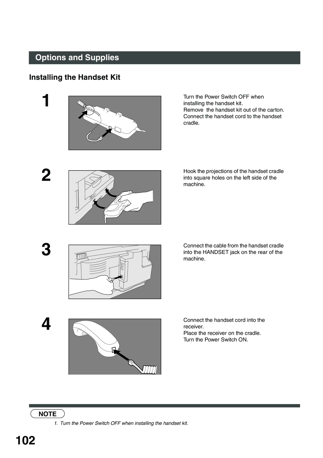 Panasonic DP-135FP appendix 102, Installing the Handset Kit 