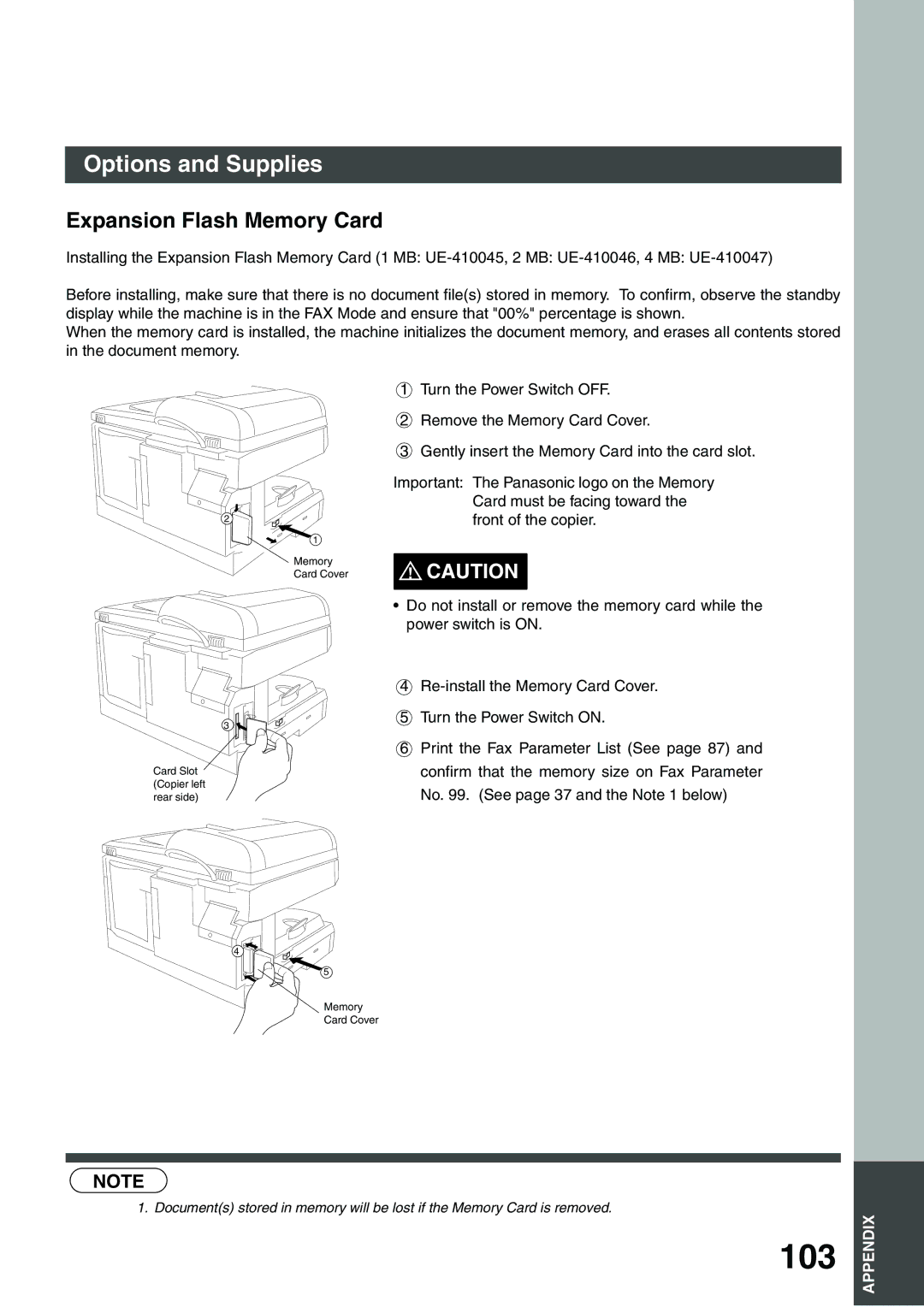 Panasonic DP-135FP appendix 103, Expansion Flash Memory Card 