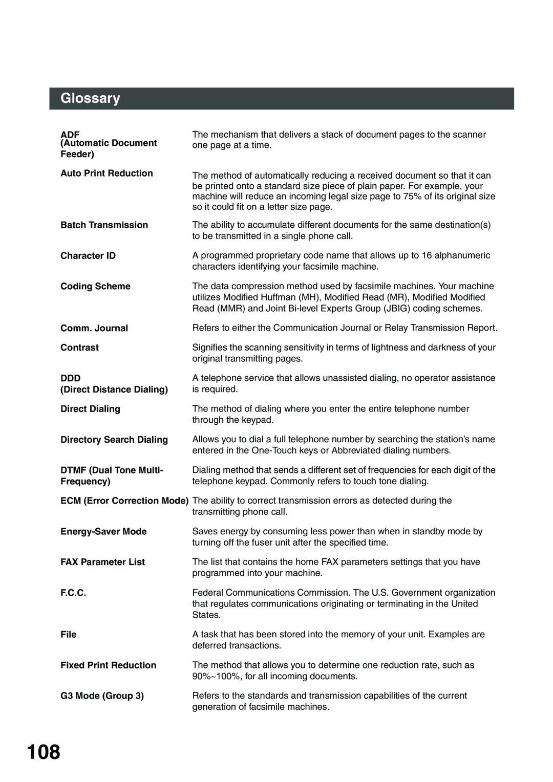 Panasonic DP-135FP appendix Glossary 