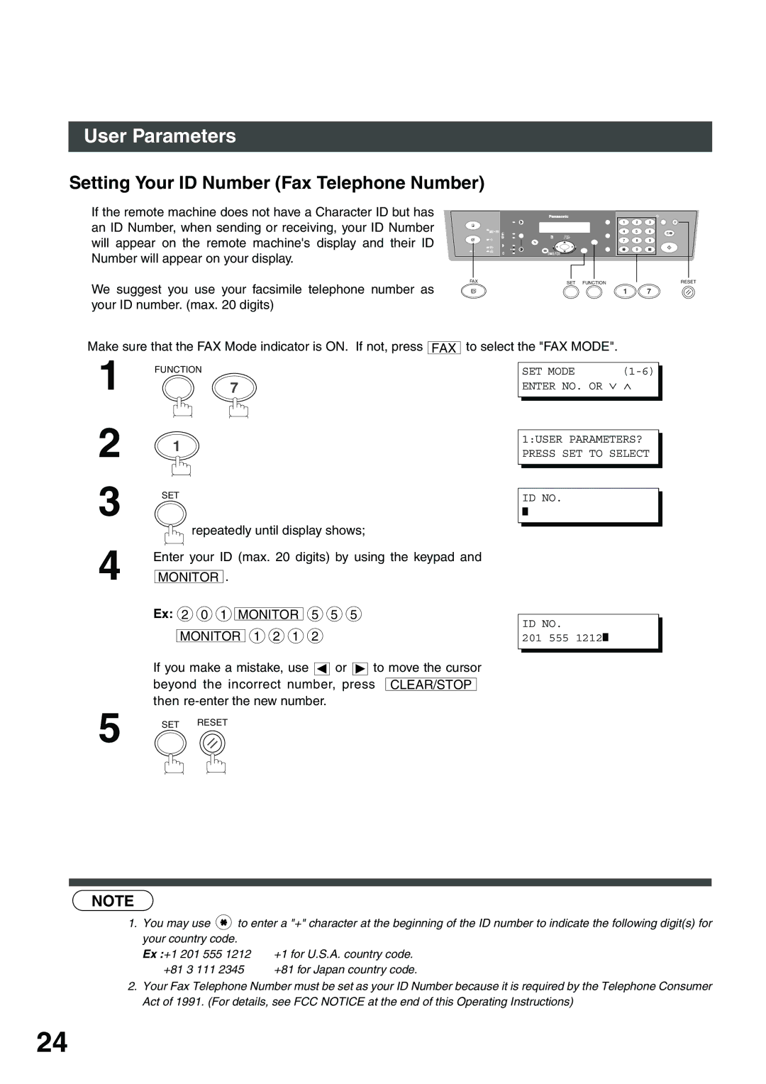 Panasonic DP-135FP appendix Setting Your ID Number Fax Telephone Number 