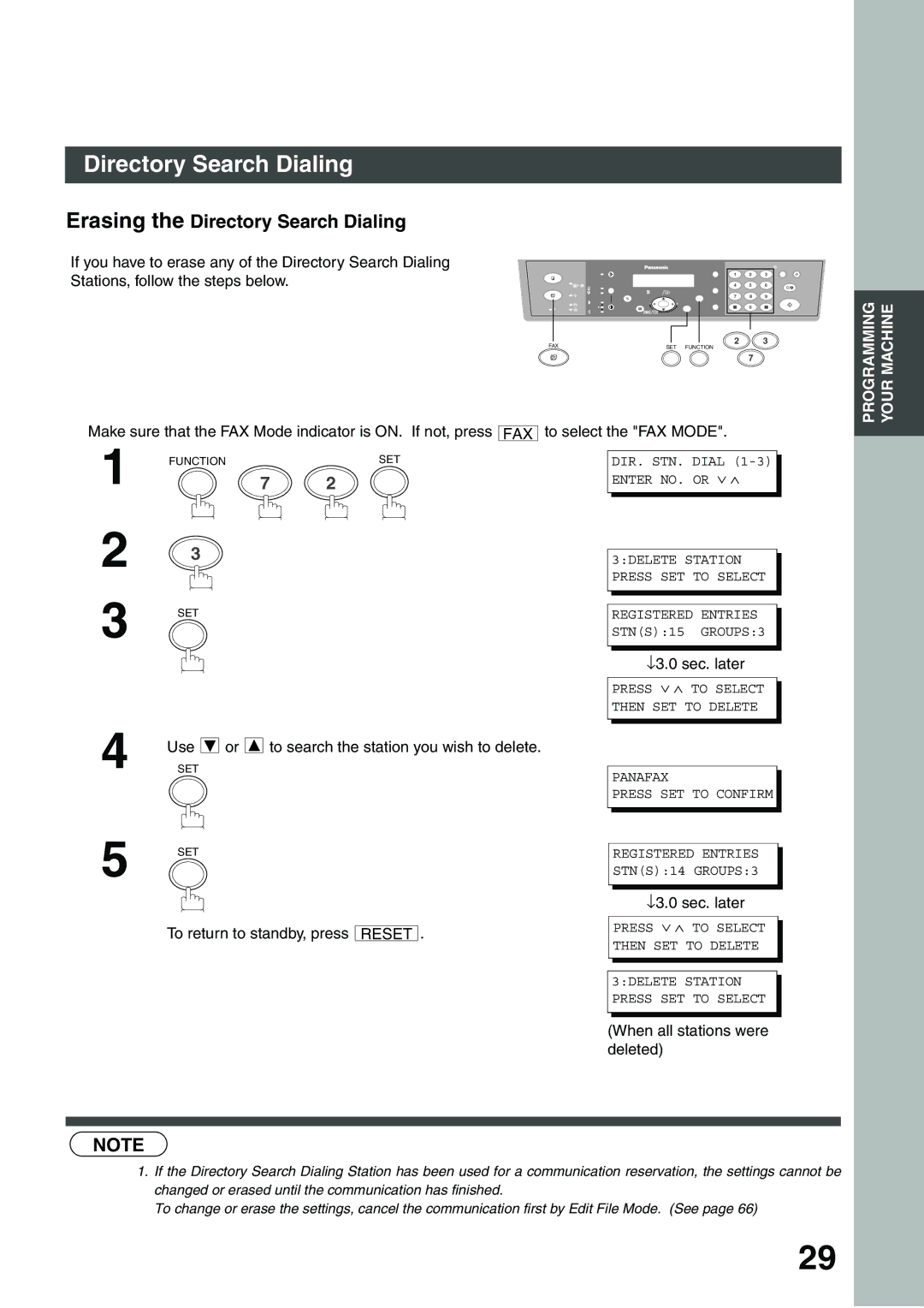 Panasonic DP-135FP appendix Erasing the Directory Search Dialing, Use or to search the station you wish to delete 