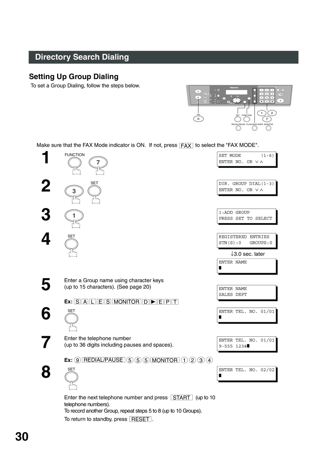 Panasonic DP-135FP appendix Setting Up Group Dialing, To set a Group Dialing, follow the steps below 