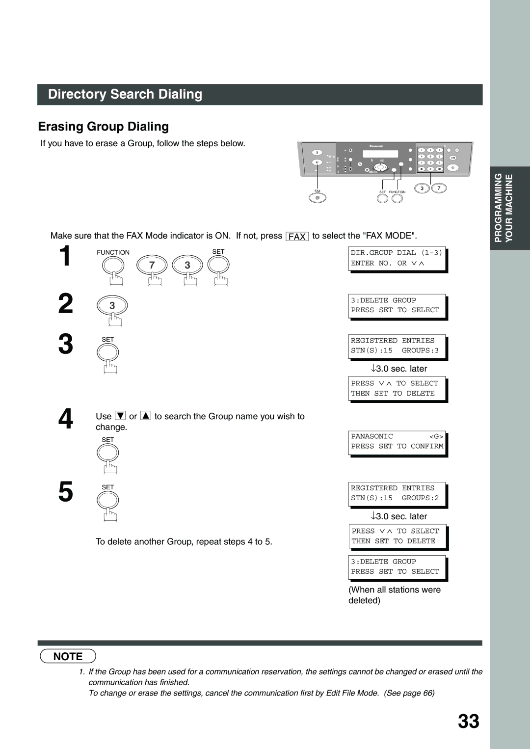 Panasonic DP-135FP appendix Erasing Group Dialing, If you have to erase a Group, follow the steps below 