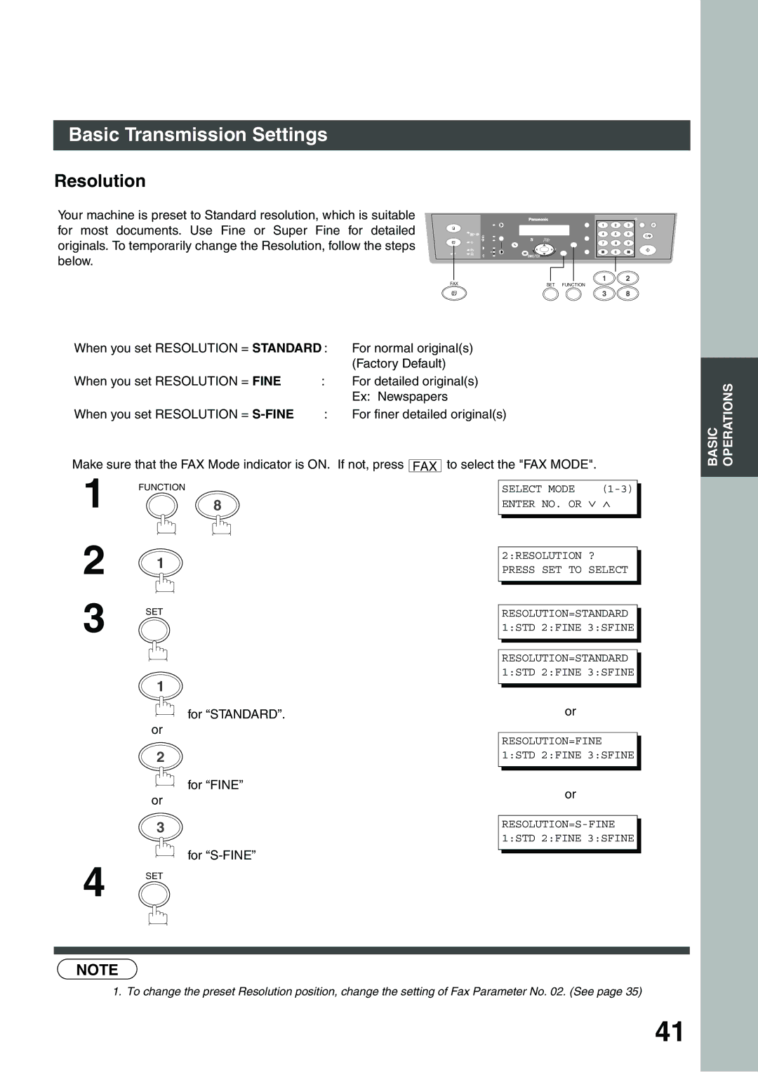 Panasonic DP-135FP appendix Resolution, For STANDARD. or For Fine or For S-FINE 