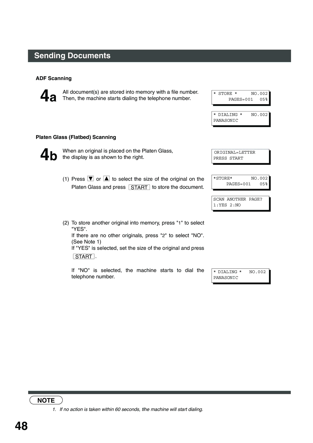 Panasonic DP-135FP appendix When an original is placed on the Platen Glass, Display is as shown to the right 