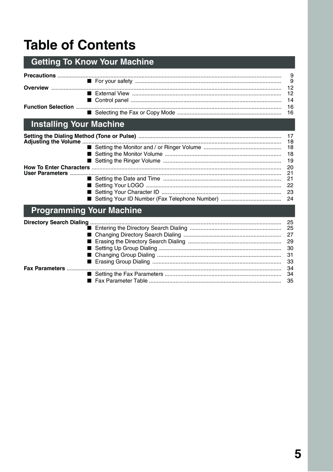 Panasonic DP-135FP appendix Table of Contents 