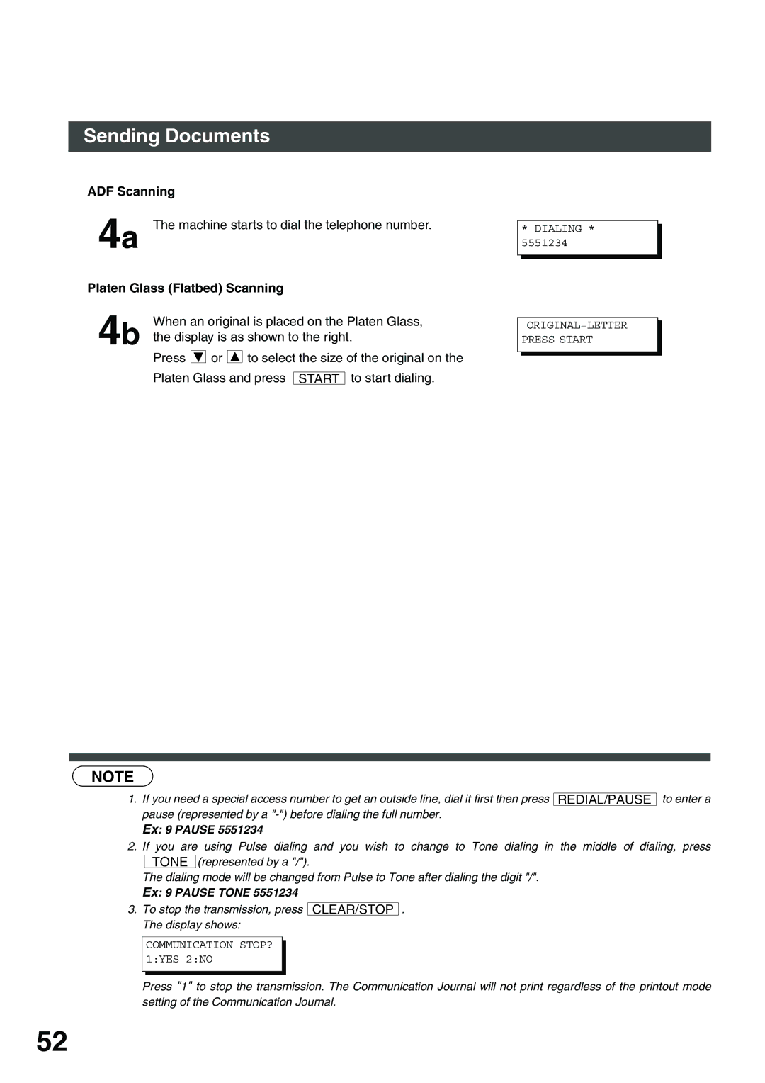 Panasonic DP-135FP appendix 4a The machine starts to dial the telephone number, Redial/Pause 