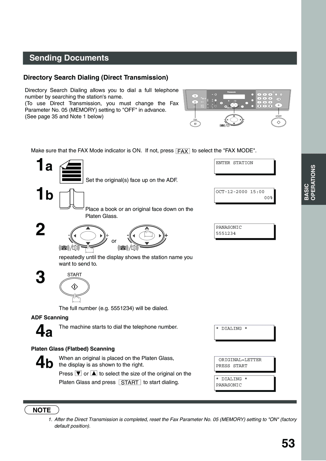 Panasonic DP-135FP appendix Directory Search Dialing Direct Transmission, Full number e.g will be dialed 