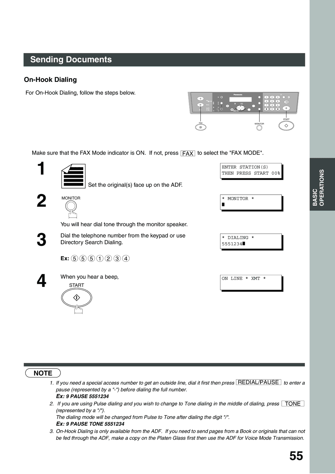 Panasonic DP-135FP appendix For On-Hook Dialing, follow the steps below, When you hear a beep 