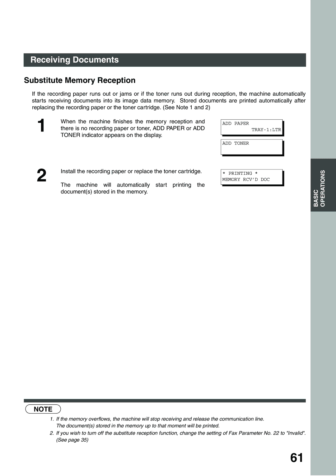 Panasonic DP-135FP appendix Substitute Memory Reception 