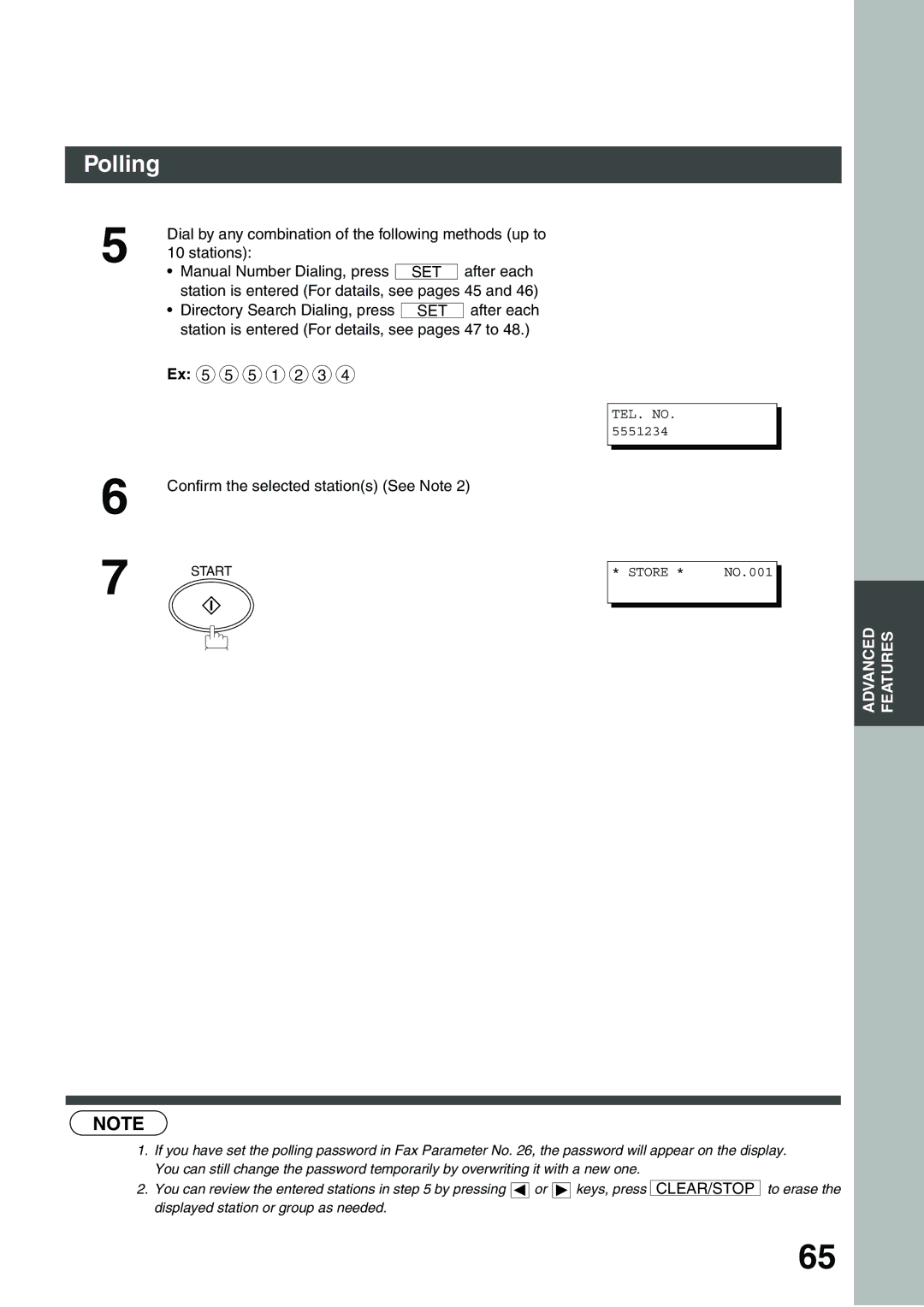 Panasonic DP-135FP appendix Stations Manual Number Dialing, press After each, Station is entered For datails, see pages 45 