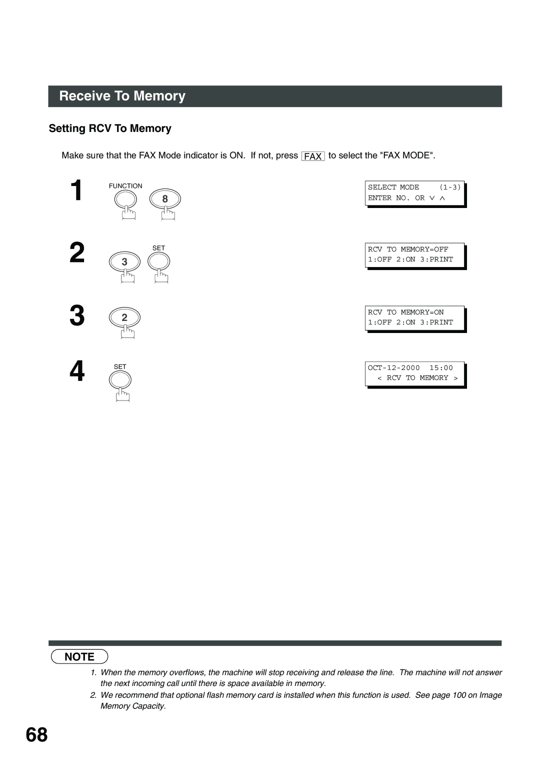 Panasonic DP-135FP appendix Setting RCV To Memory 