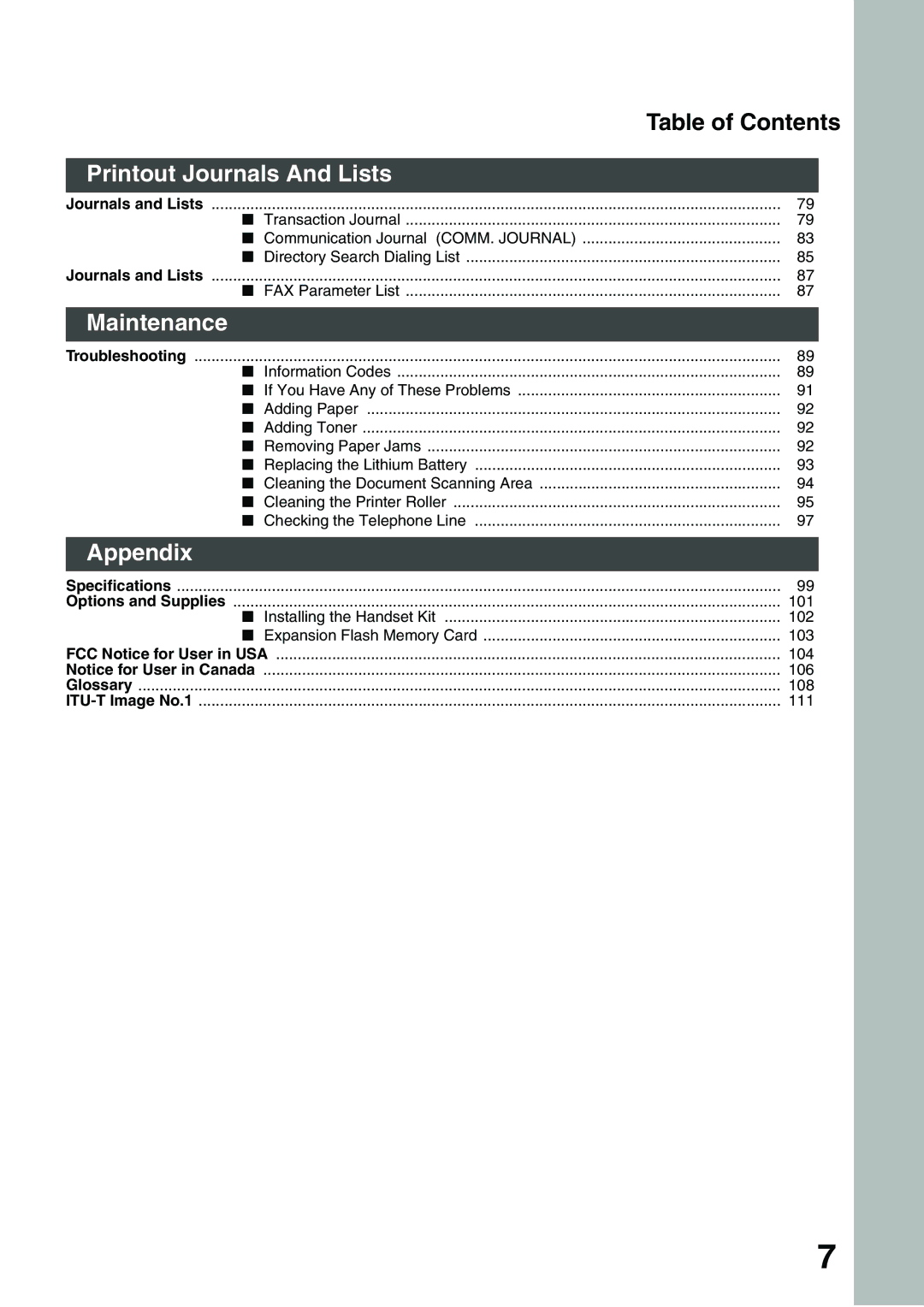 Panasonic DP-135FP appendix Printout Journals And Lists, Maintenance, Appendix 