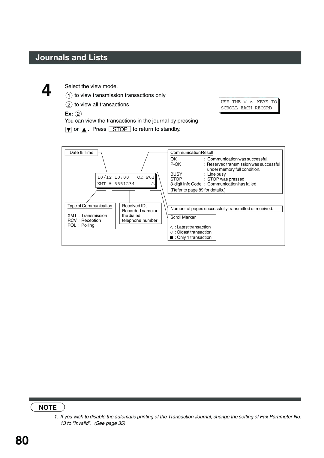 Panasonic DP-135FP appendix Select the view mode, To view transmission transactions only, To view all transactions 