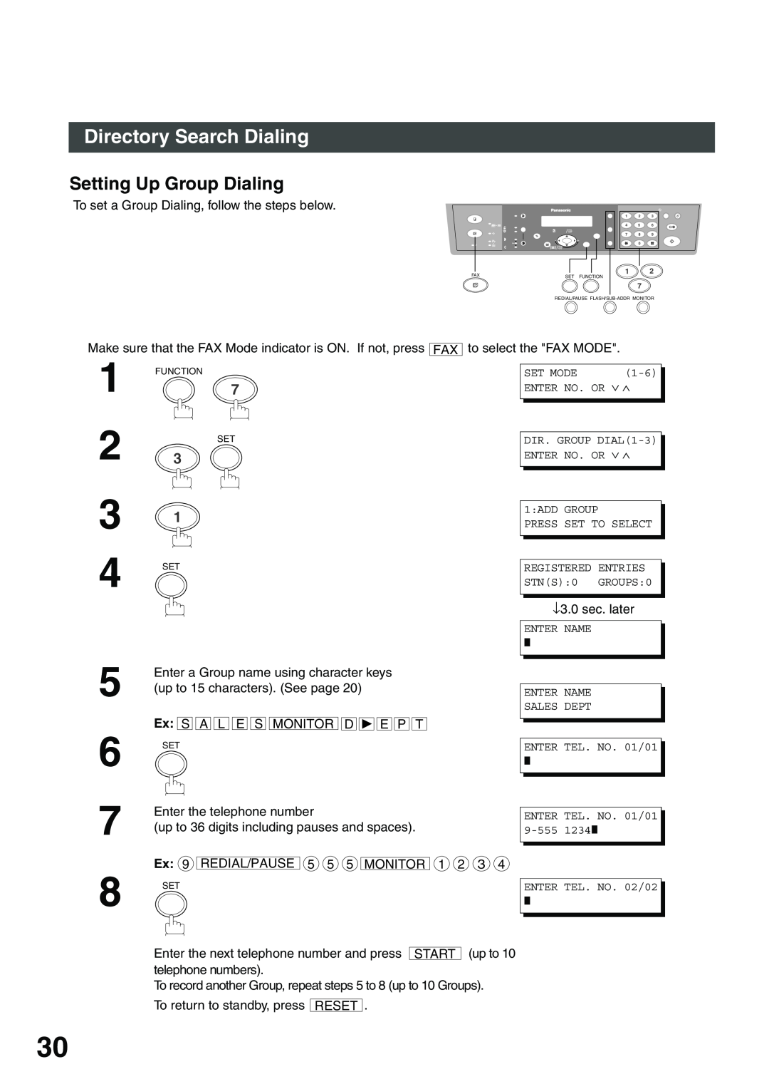 Panasonic DP-135FP appendix Setting Up Group Dialing, Directory Search Dialing 