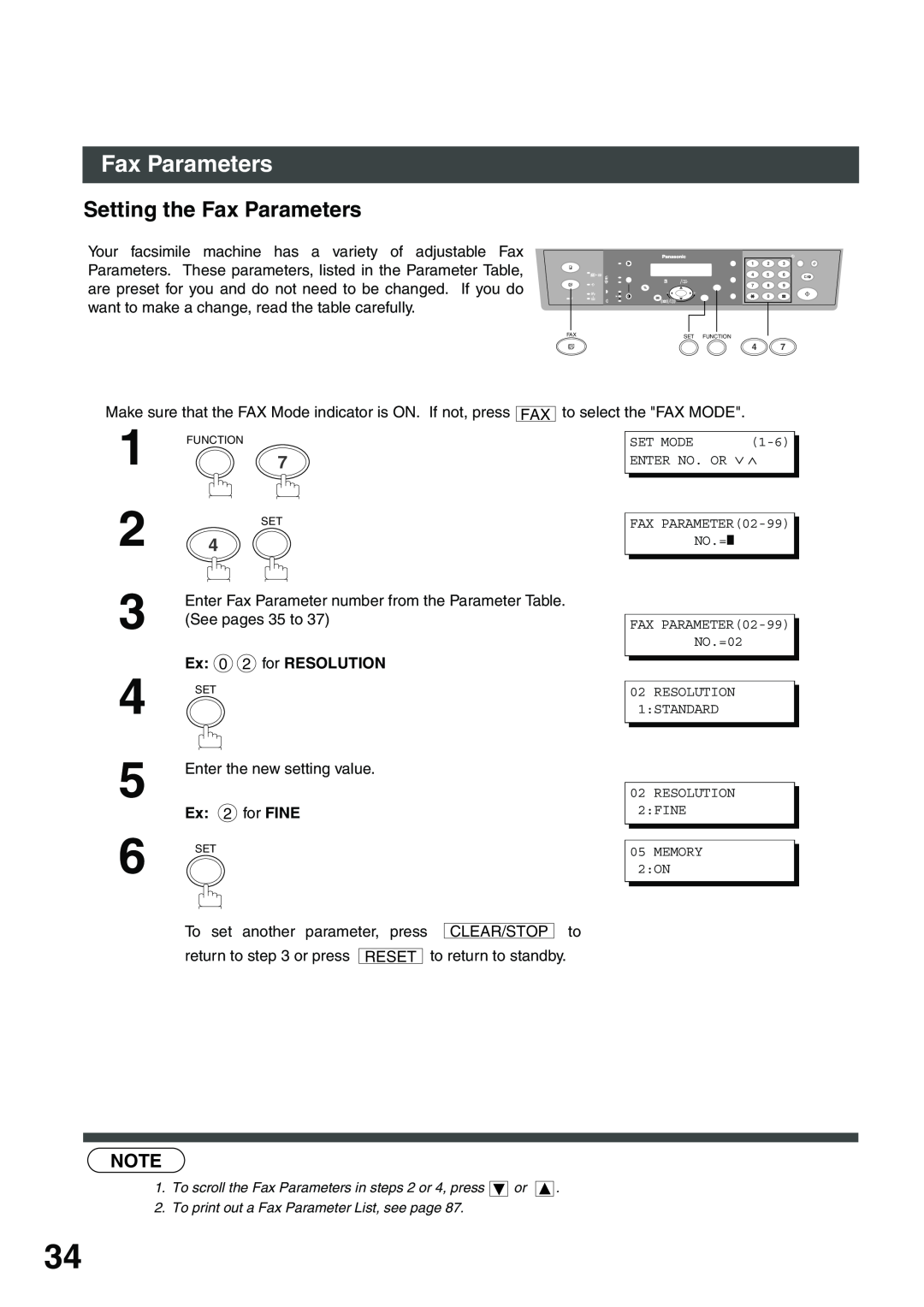 Panasonic DP-135FP appendix Setting the Fax Parameters 