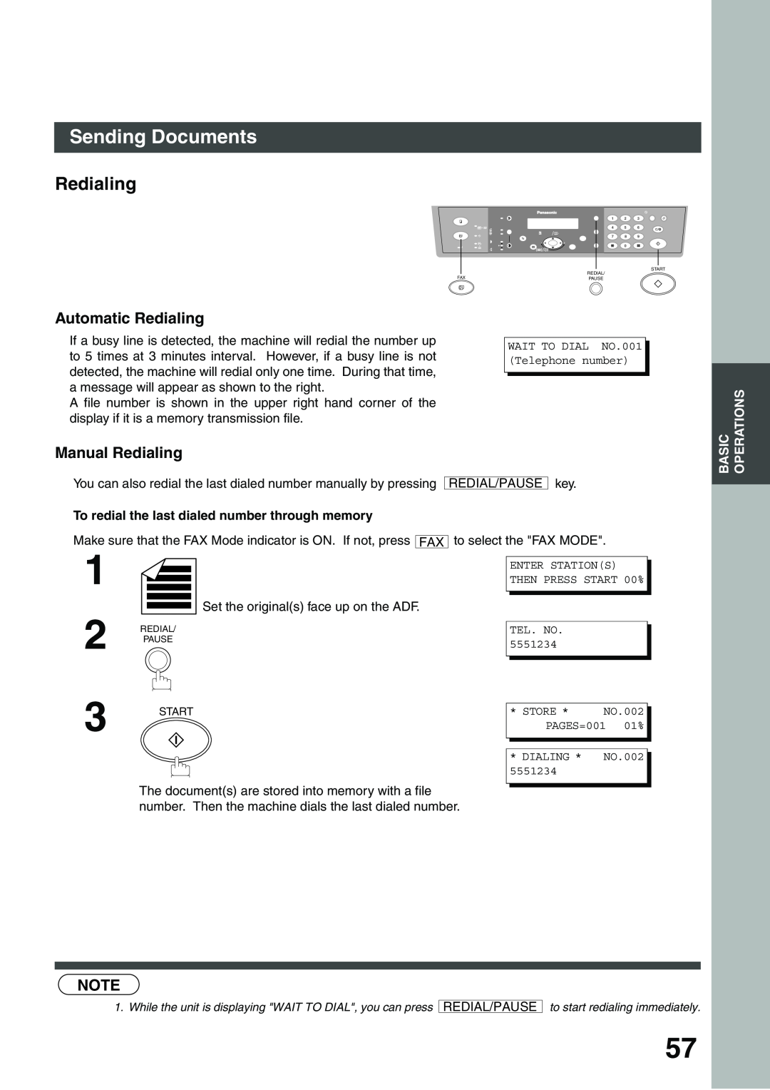Panasonic DP-135FP appendix Automatic Redialing, Manual Redialing, Sending Documents 