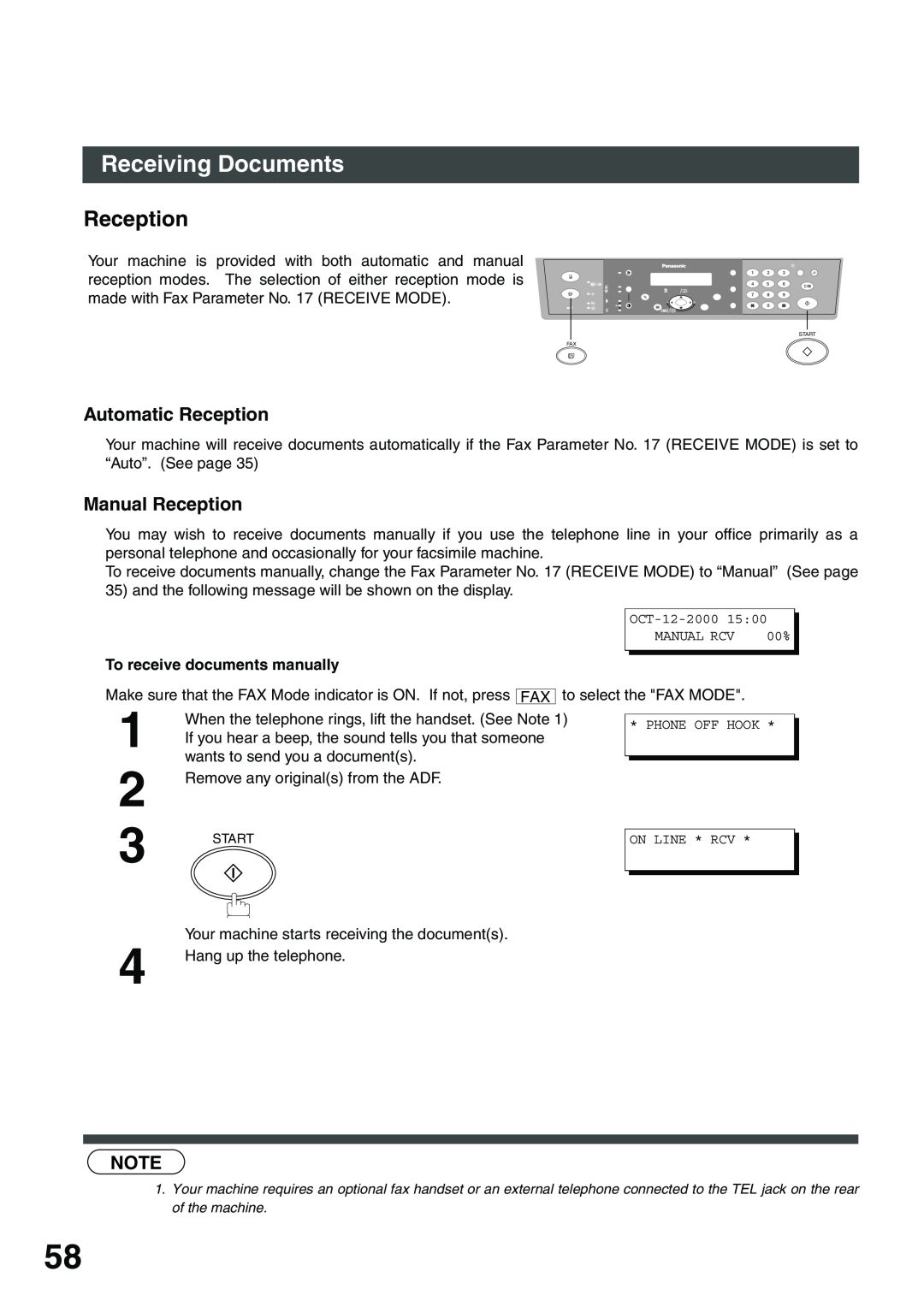 Panasonic DP-135FP appendix Receiving Documents, Automatic Reception, Manual Reception 