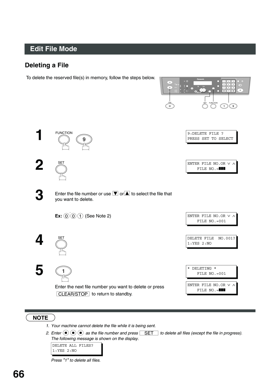 Panasonic DP-135FP appendix Edit File Mode, Deleting a File 