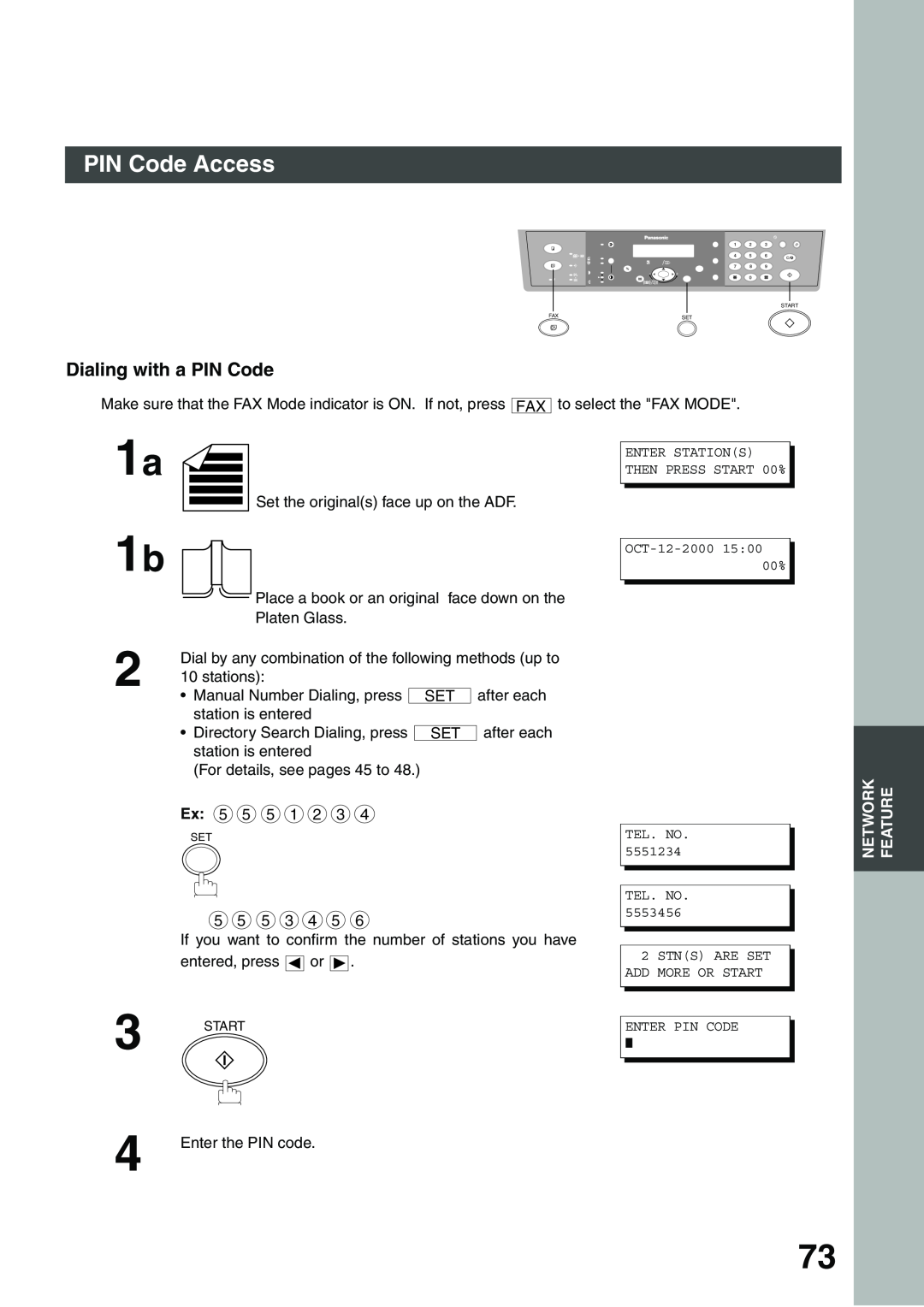 Panasonic DP-135FP appendix Dialing with a PIN Code, PIN Code Access 