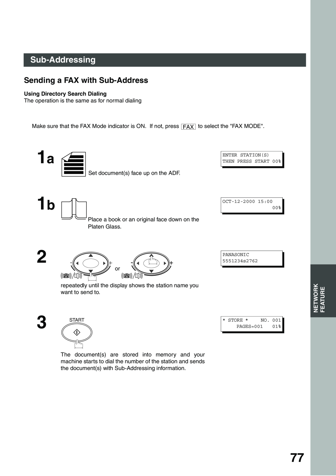 Panasonic DP-135FP appendix Sending a FAX with Sub-Address, Sub-Addressing, Using Directory Search Dialing 