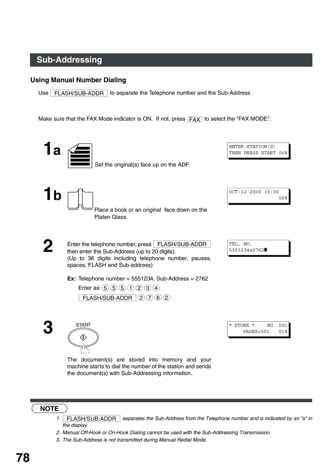 Panasonic DP-135FP appendix Using Manual Number Dialing, Sub-Addressing 