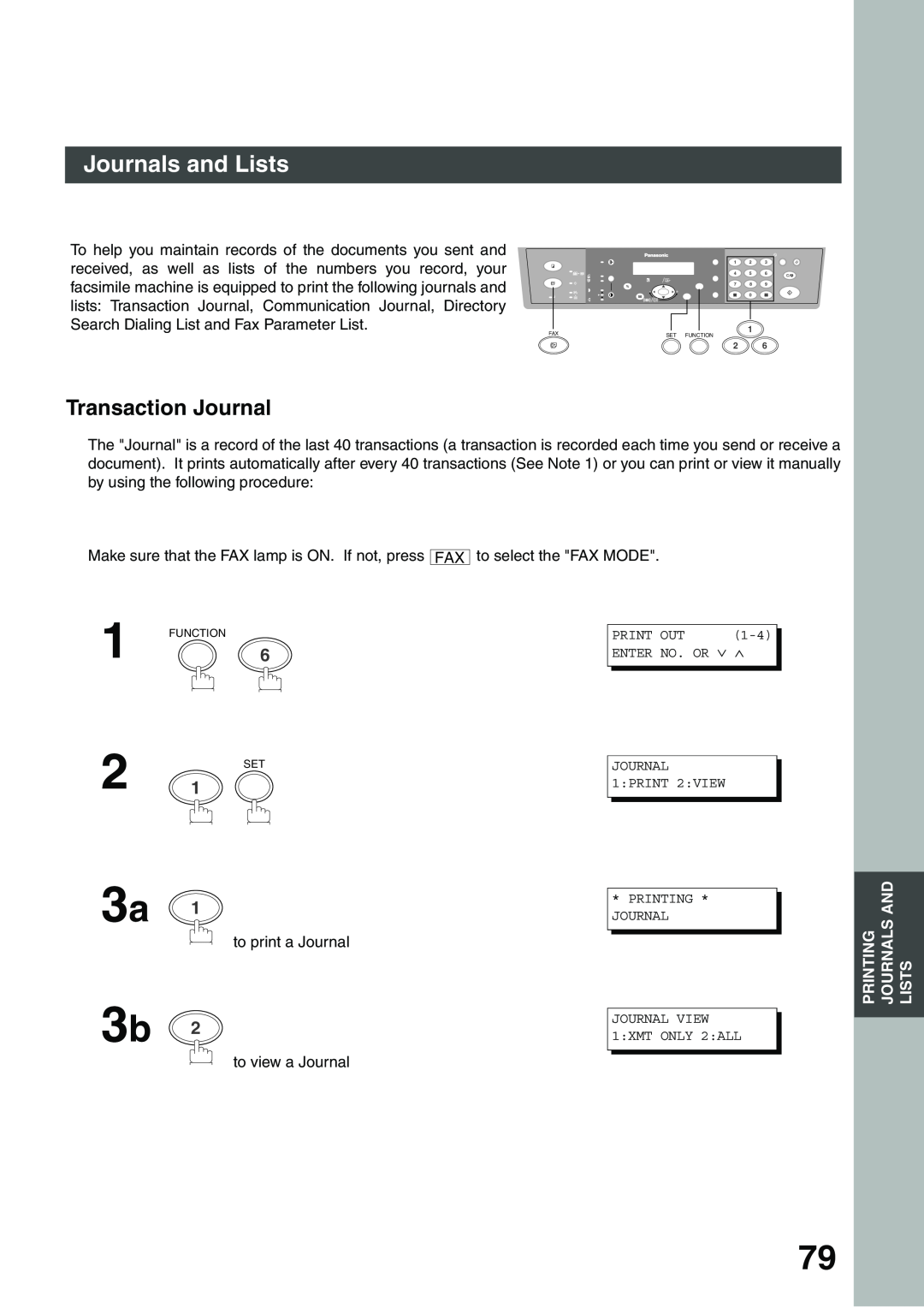 Panasonic DP-135FP appendix 3a 3b, Journals and Lists, Transaction Journal 