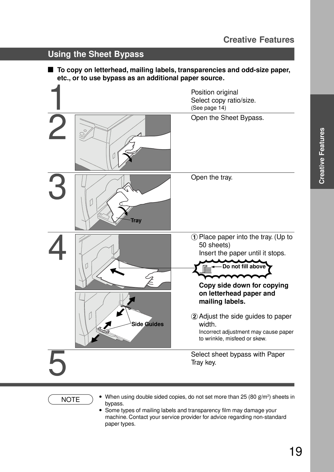 Panasonic DP-150FP manual Position original, Select copy ratio/size, Open the Sheet Bypass, Open the tray, Tray key 