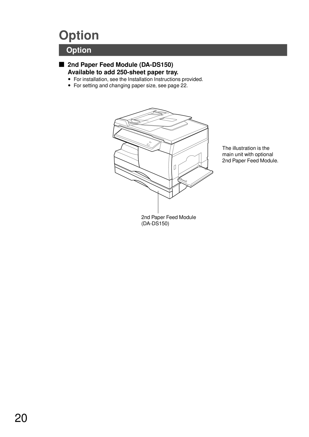 Panasonic DP-150FP manual Option 